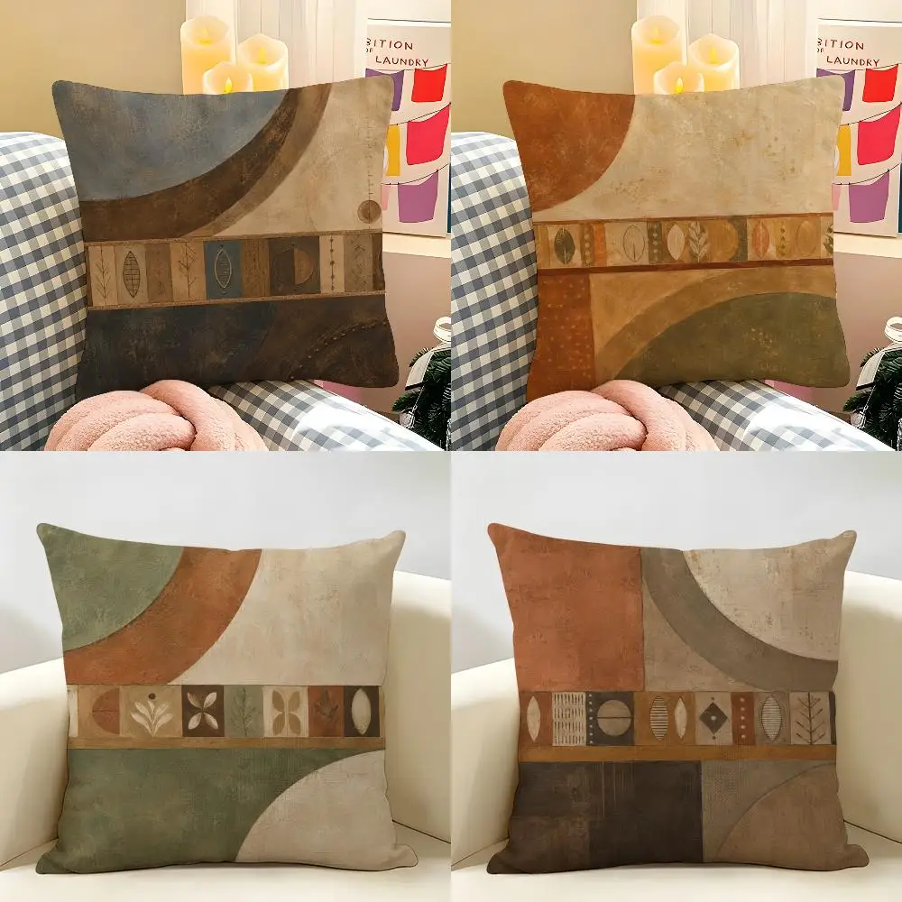 Boho Earthy Abstract Cushion Cover Natural Linen Organic Fabric Double-Sided Printing Breathable Perfect For Home Decor