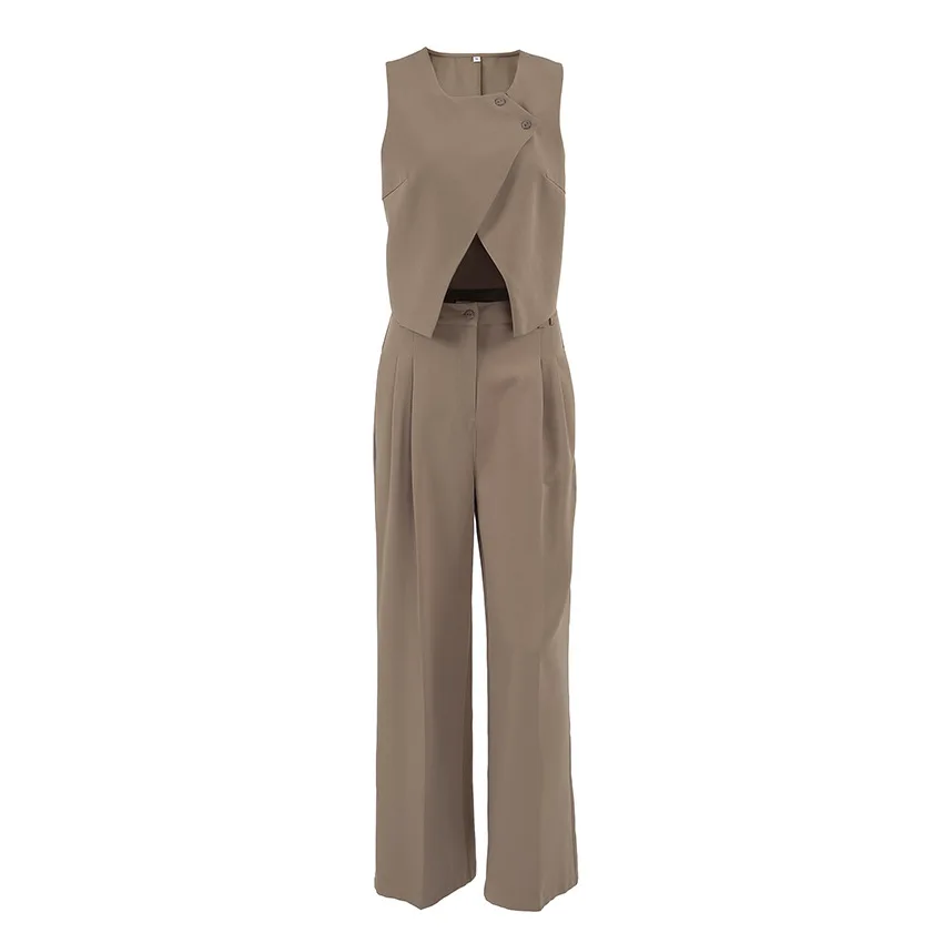 

2025 spring new fashion khaki vest trousers two-piece female design suit 1191