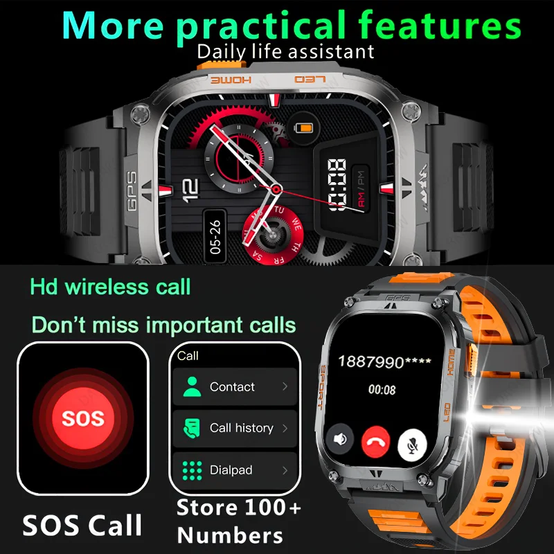 GPS Five-system positioning Smart Watch LED Flashlight IP68 Waterproof 2.01inch HD 630 Large Battery BT Call Sport Smart watch