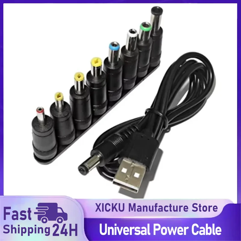 ​ Uniwersalny kabel zasilający USB do DC 5.5 * 2.1mm Jack 5V z 8 wymiennymi końcówkami do kamer CCTV i dekoderów TV