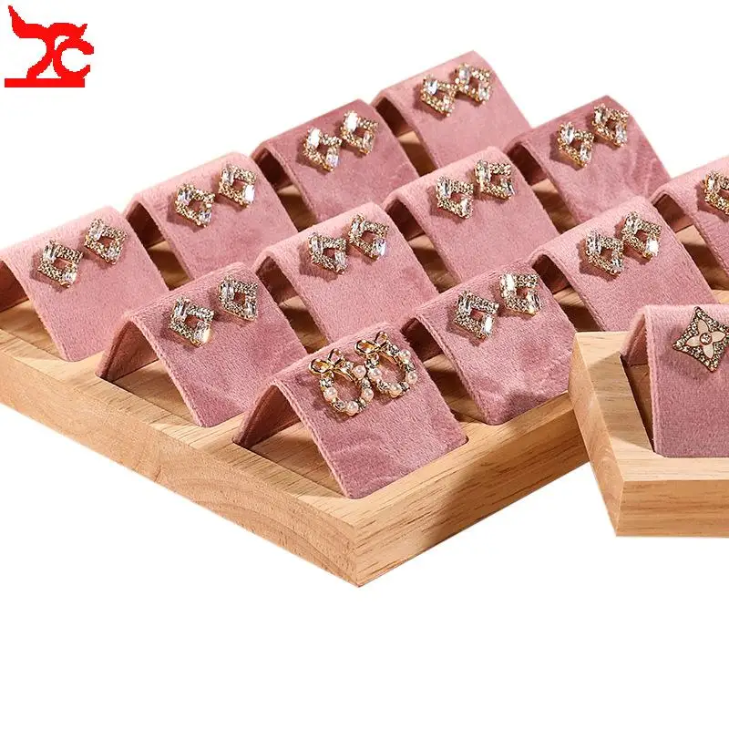 

Elegant Jewelry Display Stand Wooden Stud Earring Display Stand Earring and Jewelry Organizer with Pink Stud Earring Inserts