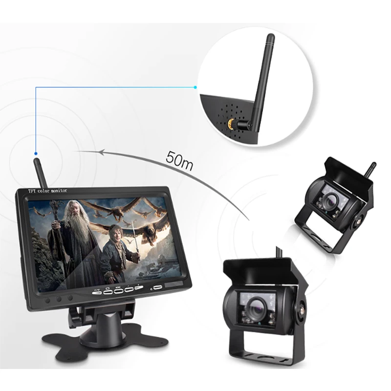 Wireless Car Backup Camera Monitor Night Vision 7 Inch Parking Security Reverse Camera System
