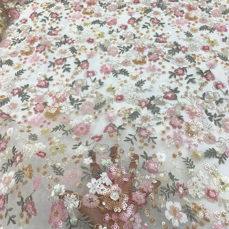 

Colorful Sequins Embroidered Mesh Fabric Heavy Embroidery Lace Fabric for Dress Shirt Evening Gown Cheongsam DIY Sewing