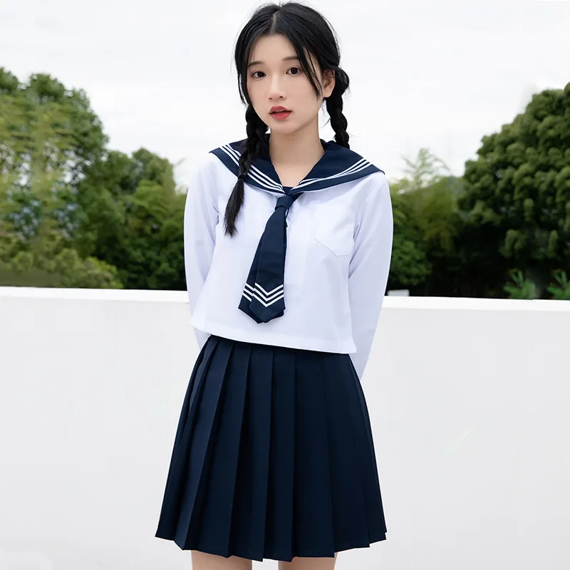 Uniforme escolar Jk para meninas, estilo japonês, trajes de marinheiro da marinha, saia plissada fofa, trajes cosplay femininos, básico, Jk