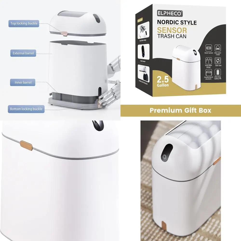

Мусорный бак с датчиком движения, водонепроницаемое ведро емкостью 2,5 галлона с крышкой-бабочкой, декоративная корзина для мусора для дома и офиса, белый с G