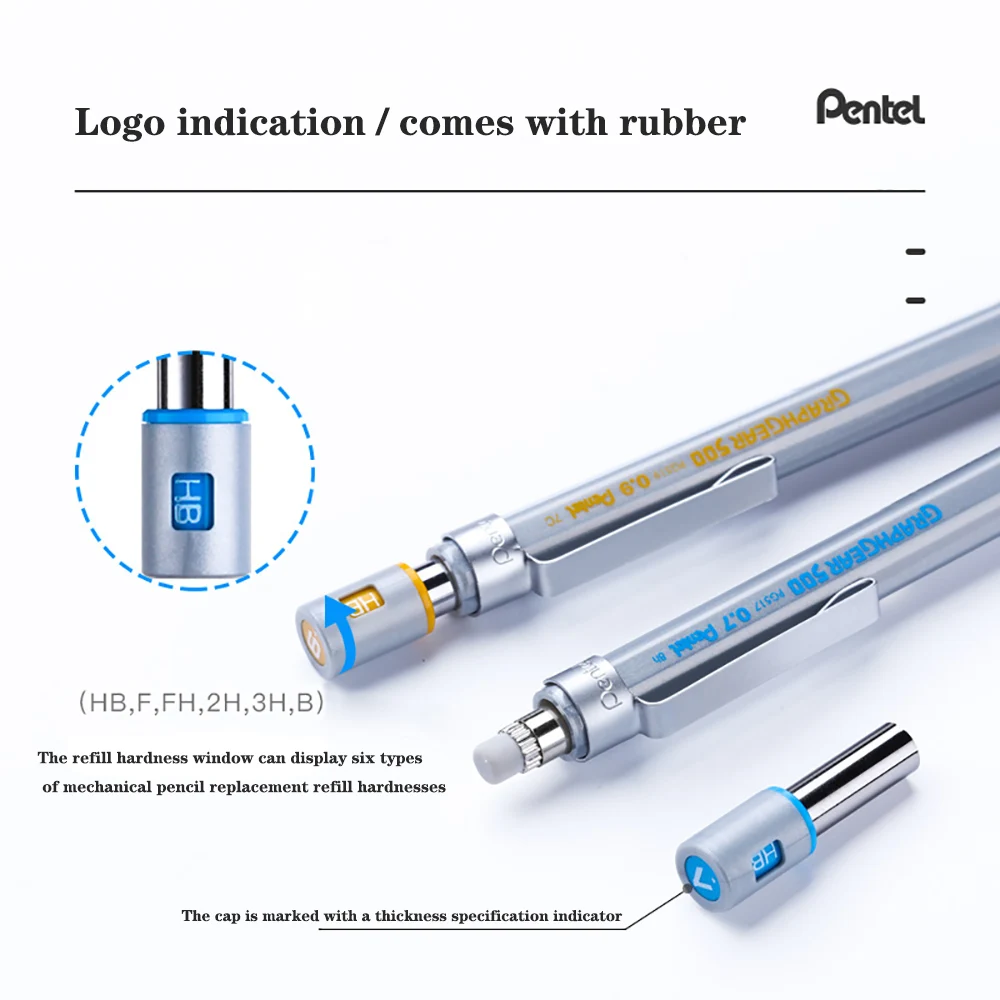 Imagem -05 - Pentel-low Center of Gravity Metal Lápis Mecânico Desenho de Chumbo Papelaria de Arte Anti-slip Grip Graphgear500 Pg515