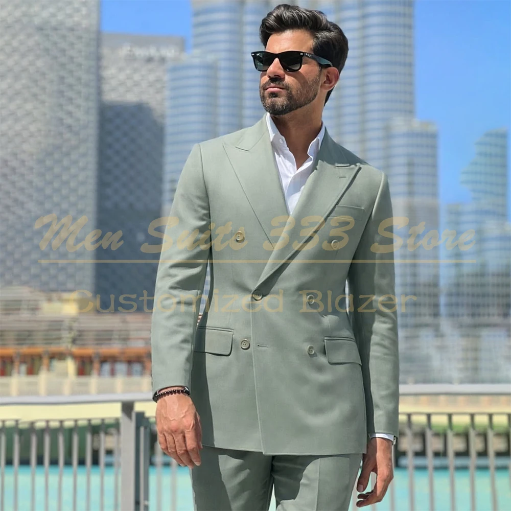 

Formal Wedding Mint Green Men's Suits High Quality Elegant Double Breasted Groom 2 Piece Jacket Pants Outerwear Clothing