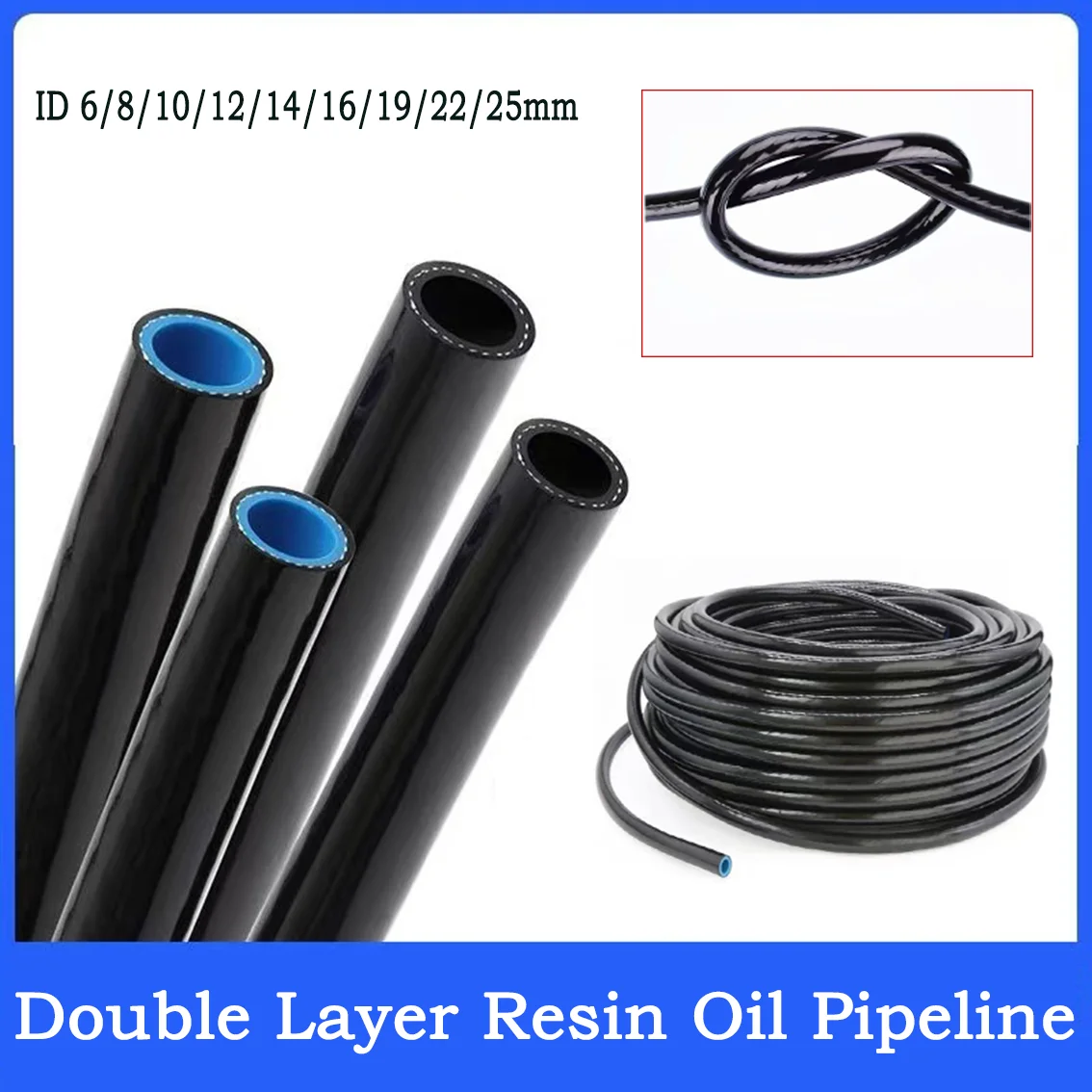 1-10Meter Black/Blue Core Double-layer Resin Car Fuel Hoses Pipe Diesel Oil Hose For Fuel Transfer ID6/8/10/12/14/16/19/22/25mm