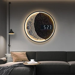 Modern Moon Wall Lamp For Living Room Bedroom Children's Room Sofa Round Background Lighting Creativity Decor Clock Wall Sconce