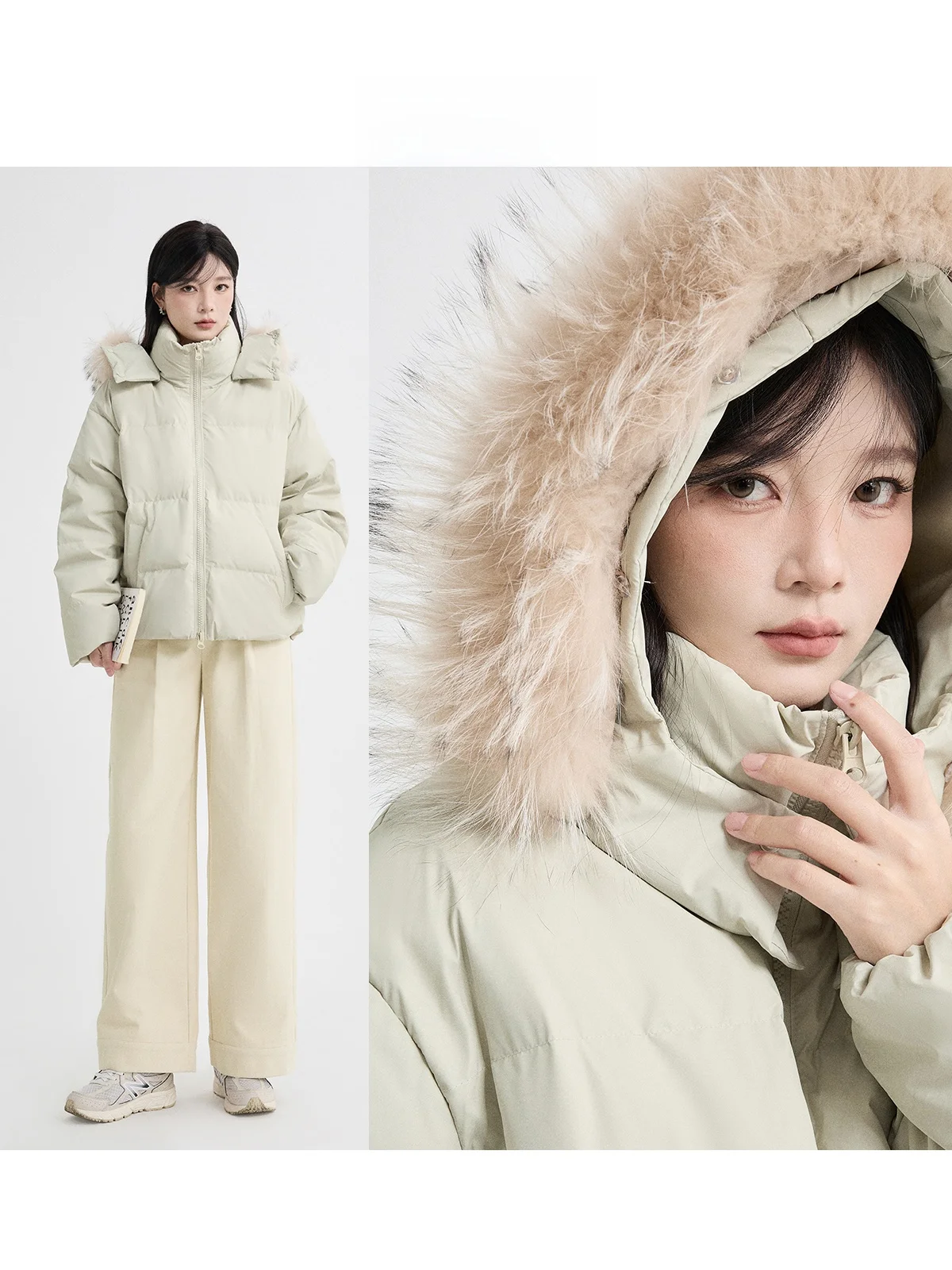 

Women's Hooded down Jaet White Du Feather Warm Coat Collar Design Casual Sle Loose Fit Long Sve Zipper Closure
