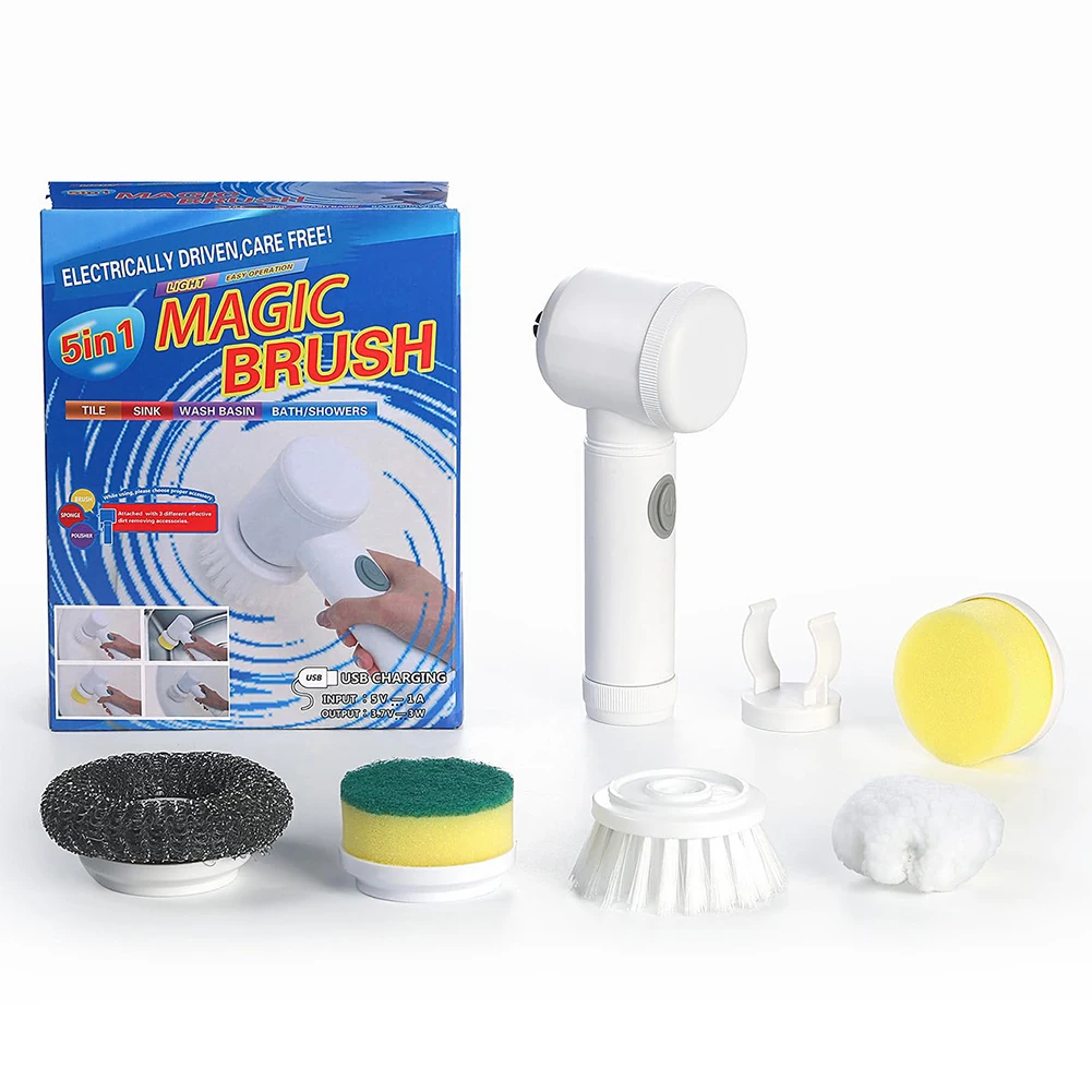 Electric Spin Scrubber With 5 Replaceable Brush Head Power Electric Cleaning Brush Handheld Rechargeable Shower Scrubber