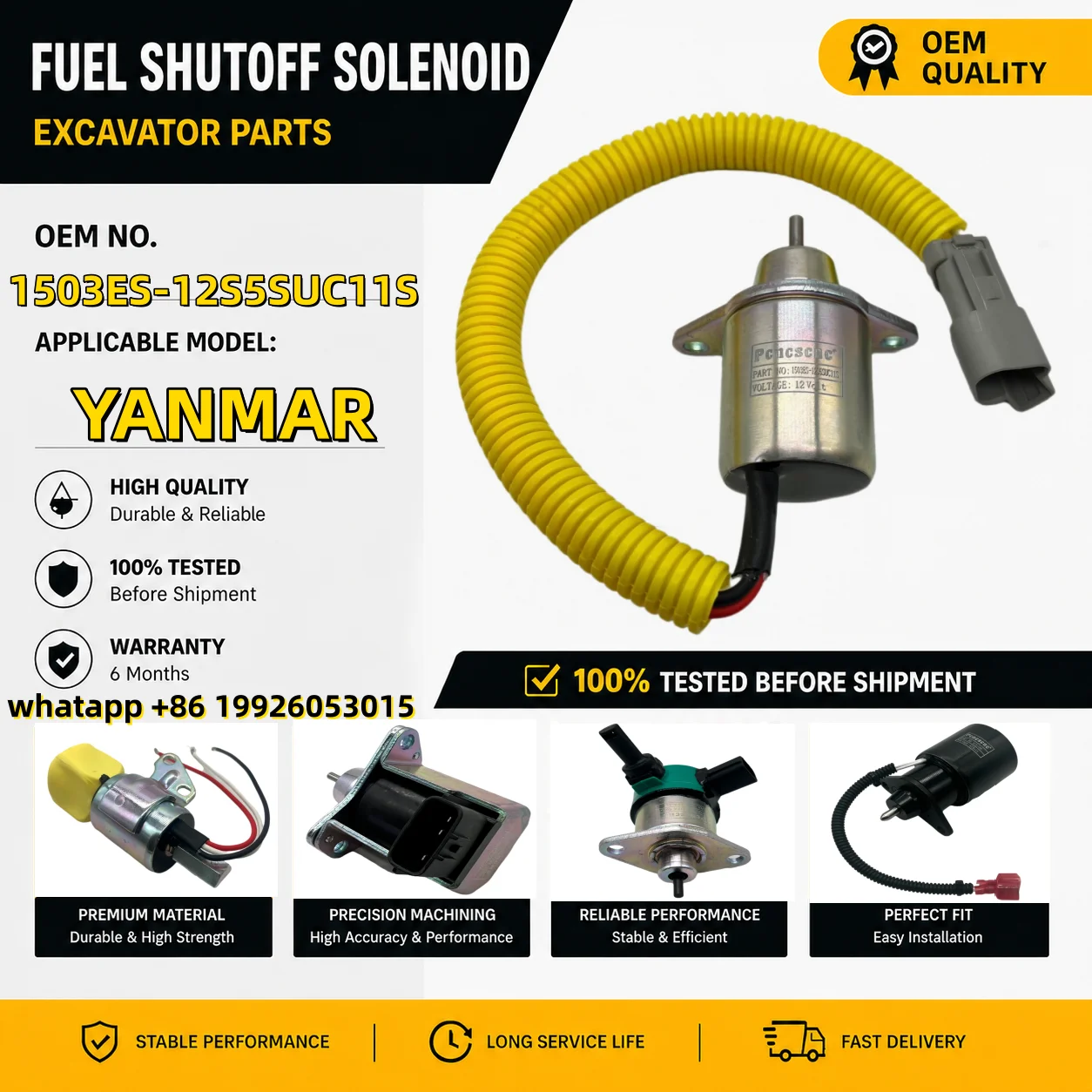 12v Fuel Shut Off Solenoid Valve 1503ES-12S5SUC11S 12V Engine Shutdown Switch For Yanmar 3tne72 4tne84 4tne88 Excavator parts