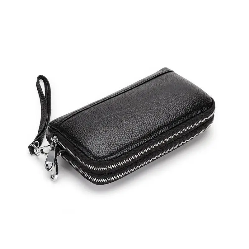 Damen Lange Geldbörse aus Echtleder, Handgelenktasche, Clutch, 2-lagige Reißverschluss-Geldbörse, Handytasche, Geldbeutel – Detail 3