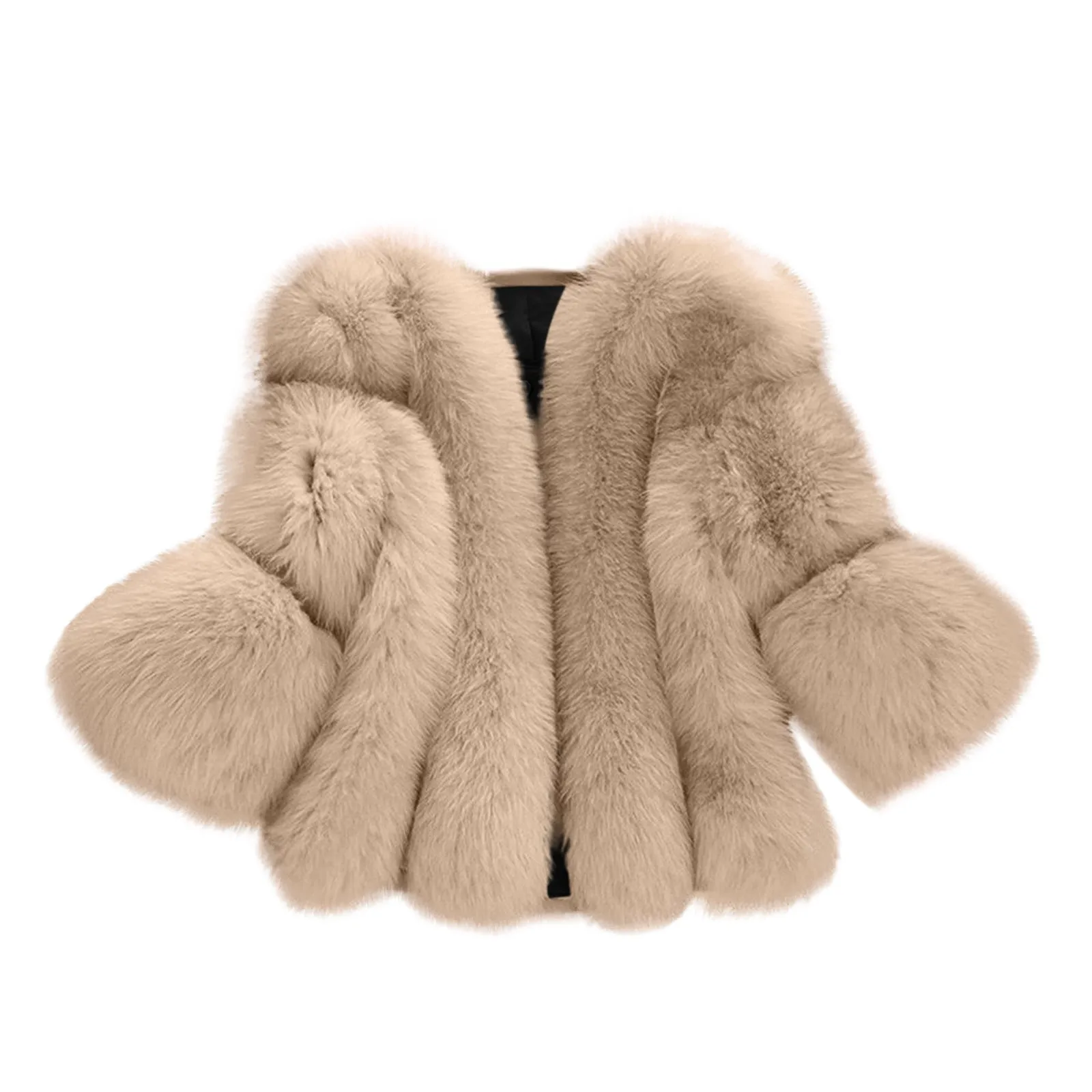 

Faux Fur Coat Plus Size Clothes Fashion Winter Women Coat Round Neck Warm Thick Furry Cropped Fur Jacket Ladies