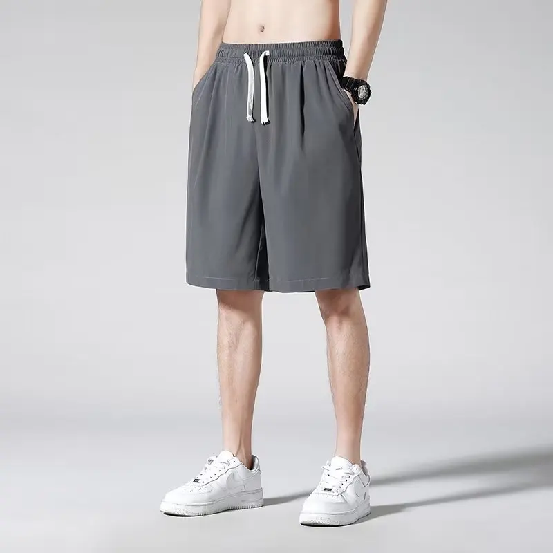 2023 Cargo Shorts Elastic Waist Thin Loose Pockets Outwear Keep Cooling Drawstring Solid Color Summer Cargo Shorts Men Clothes