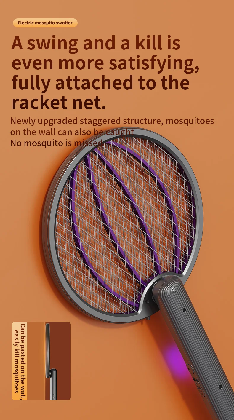 Faltbare elektrische Mückenklatsche, 3-in-1 elektrischer Mückenvernichter, Anti-Mücken-Lampe, wiederaufladbare, an der Wand montierte Mückenklatsche – Detail 5
