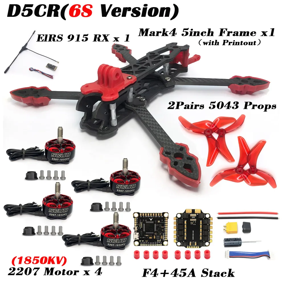 Mark4 5 inch D5 D5C FPV Wielbasis Koolstofvezel Frame 5mm Arm 5043 propeller F4V3S FC 45A ESC Stack ELRS 915 mhz Drone
