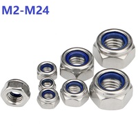 Nylon Lock Nut 304 Stainless Steel M2 M3 M4 M5 M6 M8 M10 M12 M14 M16 M20 M24 Insert Lock Nut Self-locking Nylock Nut Locknut