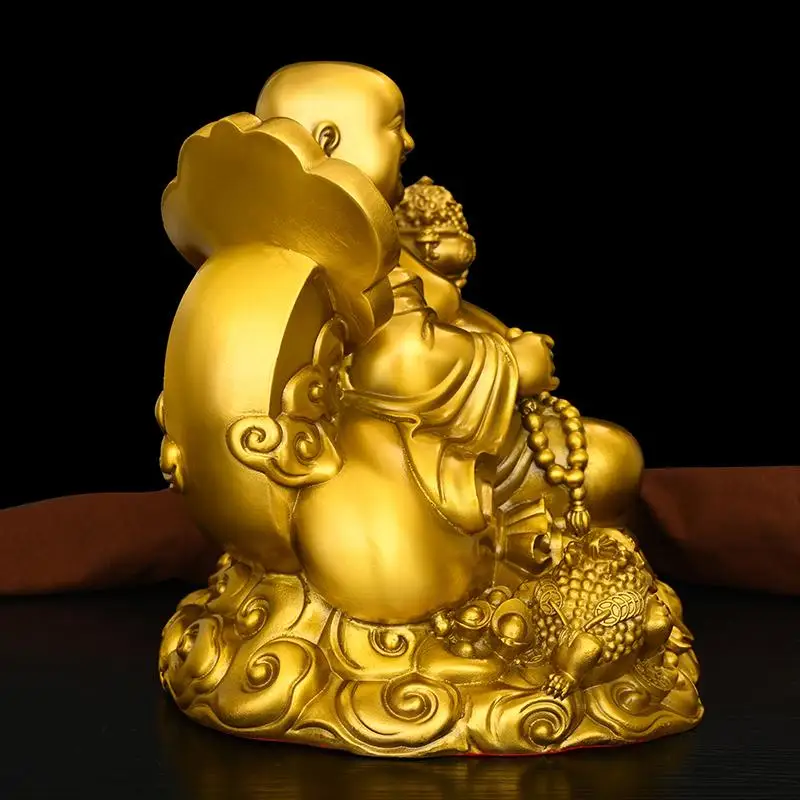 Big Belly Maitreya Buddha Happy Smiling Brass Ornaments Domestic Buddhist Hall Worship Statue All Copper Bodhisattva