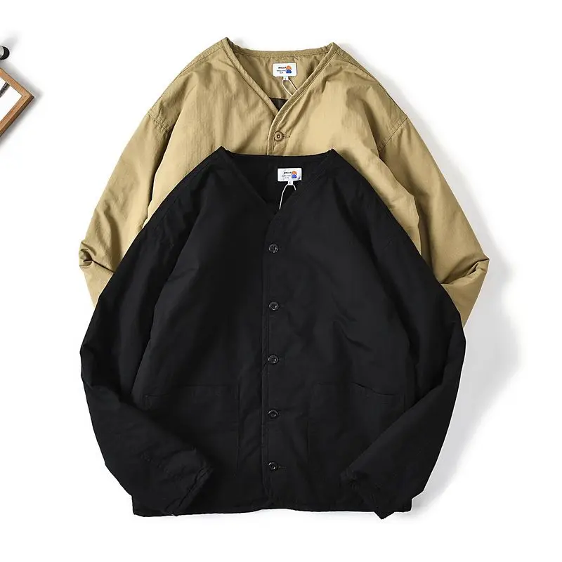 

Retro Japanese Sle Loose Fit Cotton Jaet for Men Anti-Tear Casual Outerwear Polyester Fiber Fill Youthful Sle