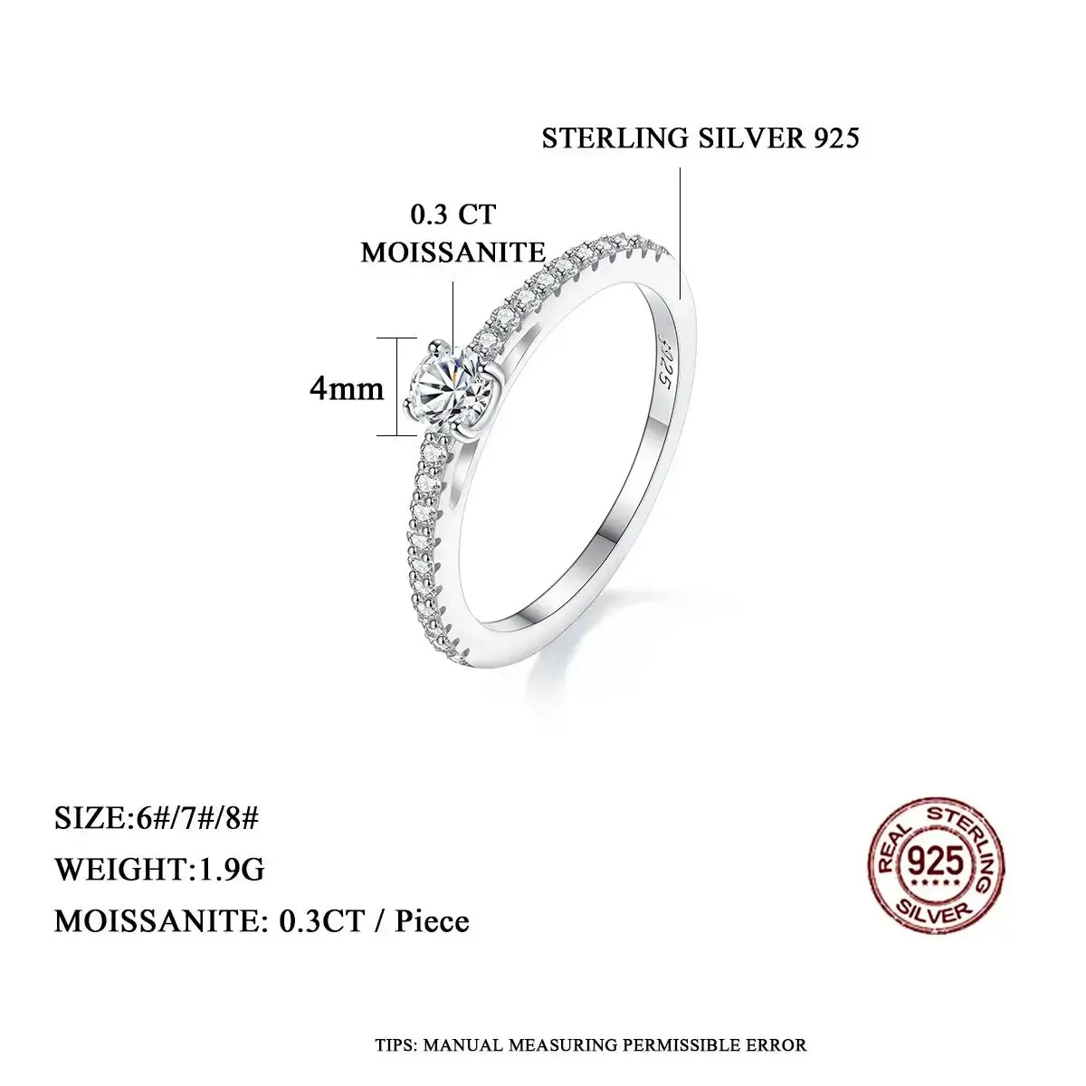 Echter 0,3 Sterling Silber kleiner Moissnaite Ring für Frauen einfache funkelnde runde ct zertifizierte Labor Diamant Fingerringe