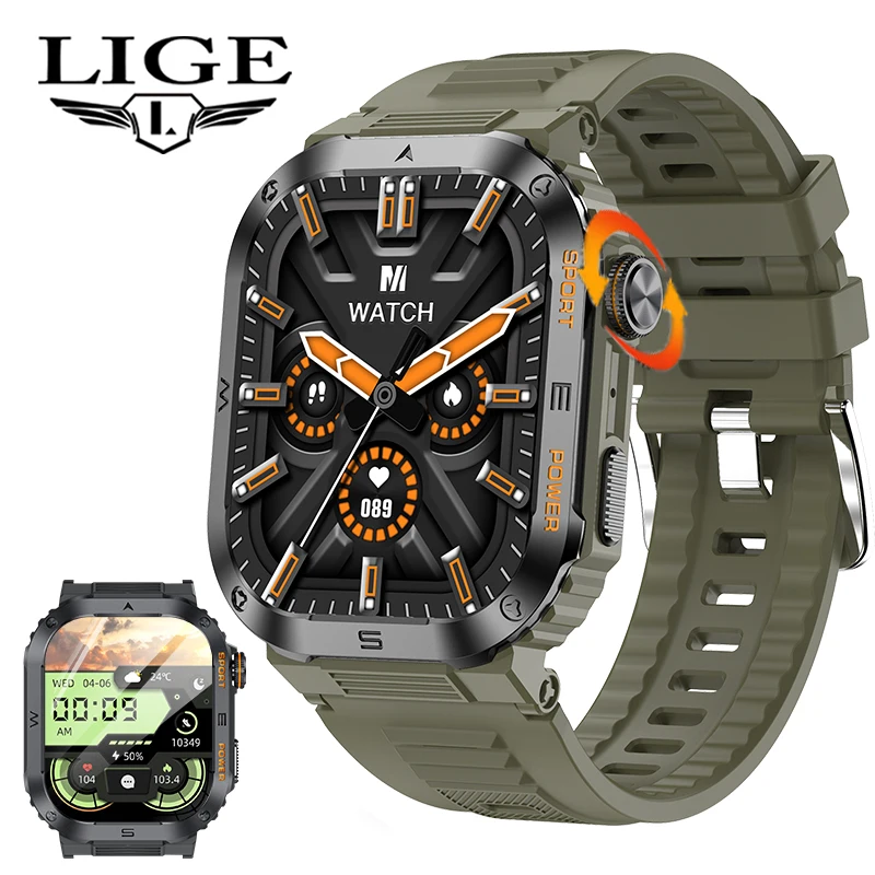 

Умные часы LIGE 2026: прочные, военные, водонепроницаемые (IP68), с HD-дисплеем 2.01'', Bluetooth и голосовым управлением для Android и iOS
