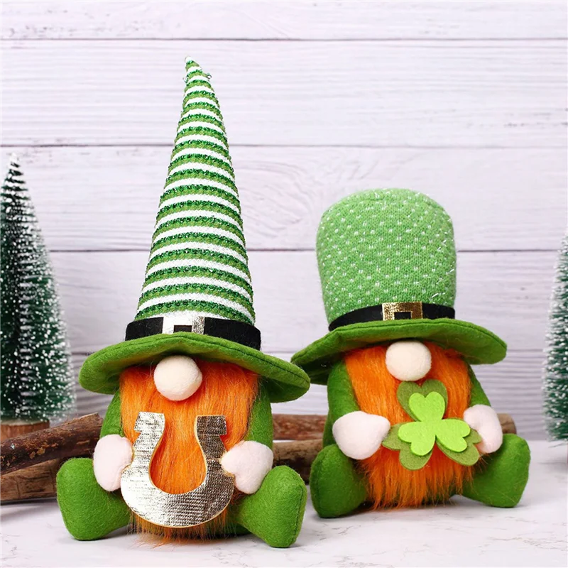 AT59 4X St Patricks Day Decorations - St Patricks Day Decor Gnome Plush Green Irish Leprechaun Leprechaun Figurine