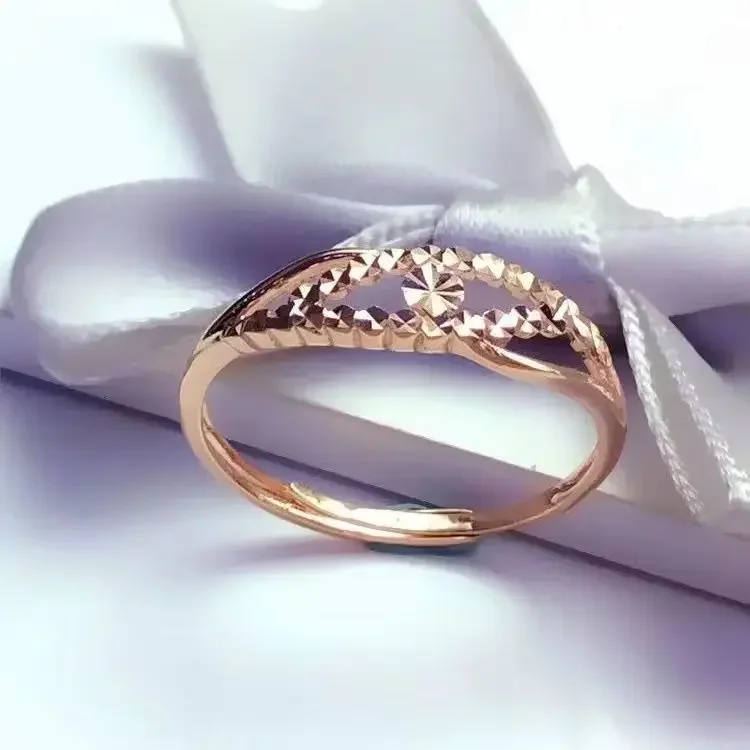 New 585 Purple Gold 14K Rose Gold Hollow Rings for Women Japanese and Korean Style Shiny Exquisite Jewelry Party Gift