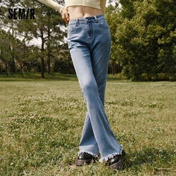 Semir 2023 Women Jeans Raw Edge Flared Pants Hong Kong Style Autumn New Fashion Slim Trousers Trendy All-Match Jeans  for Women