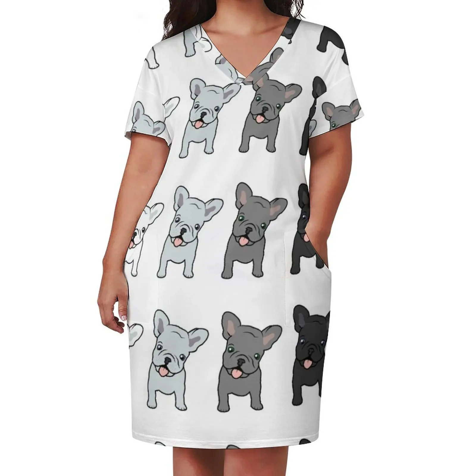 Happy French Bulldogs Loose Pocket Dress evening dresses women women's clothing summer 2025 novelties Female clothing