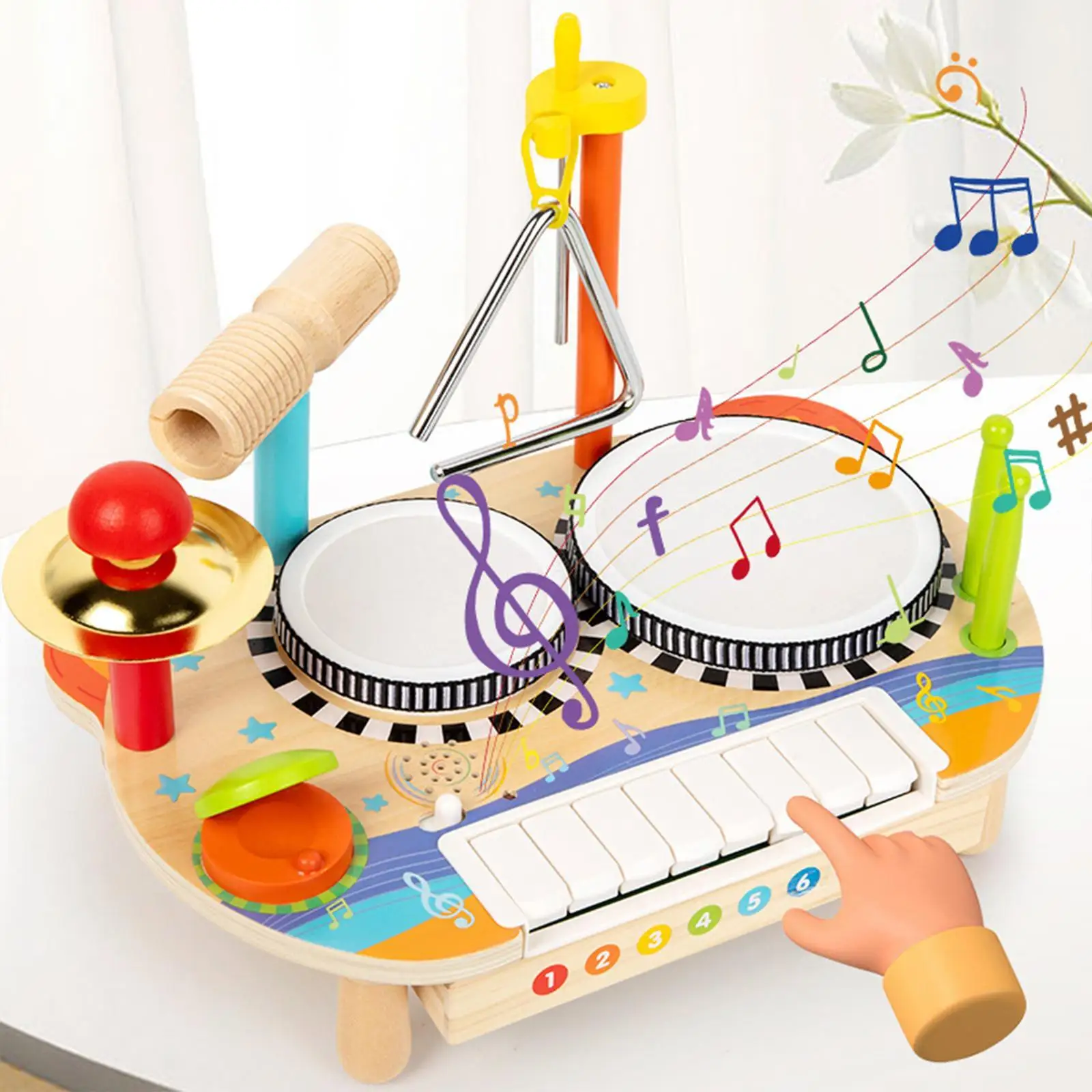 Kleinkinder-Schlagzeug-Set, Spielzeug, motorische Fähigkeiten, Holz-Percussion-Spielzeug, Vorschul-Entwicklungsmusikinstrumente-Set für Kinder, Geschenke
