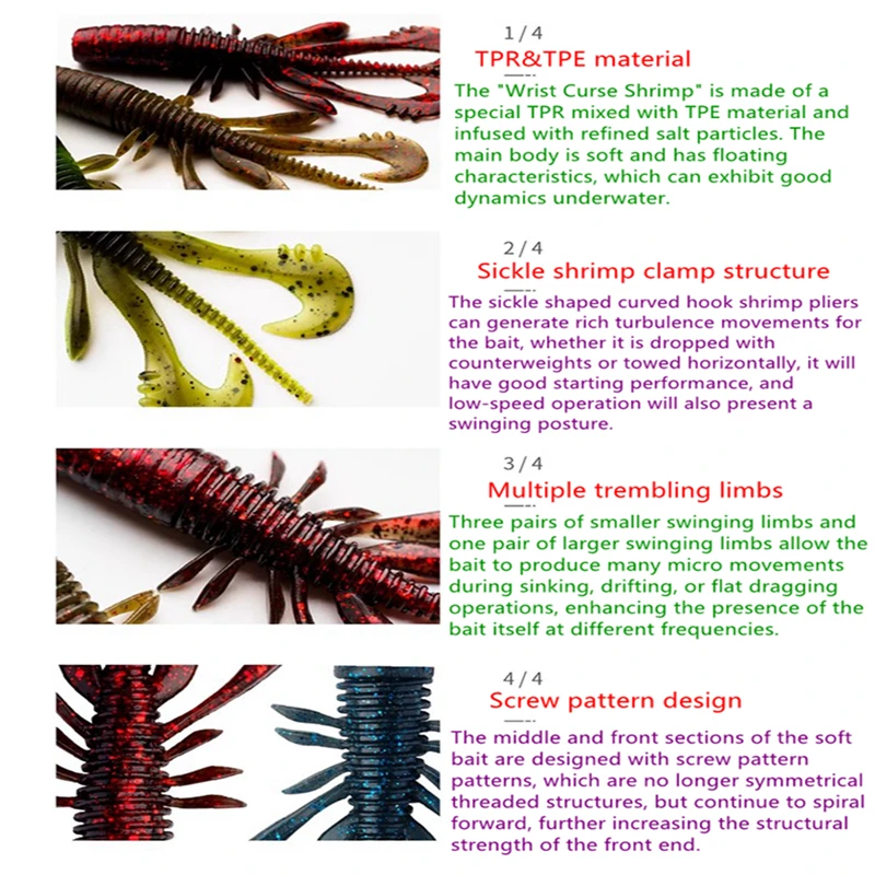 10/12pcs New Ravencraft Sickle Beast Soft Bait 2.7\'\'/3.2\'\' Floating Shrimp 68mm/81mm Wobbler Pesca For Trout Bass Fishing Lure