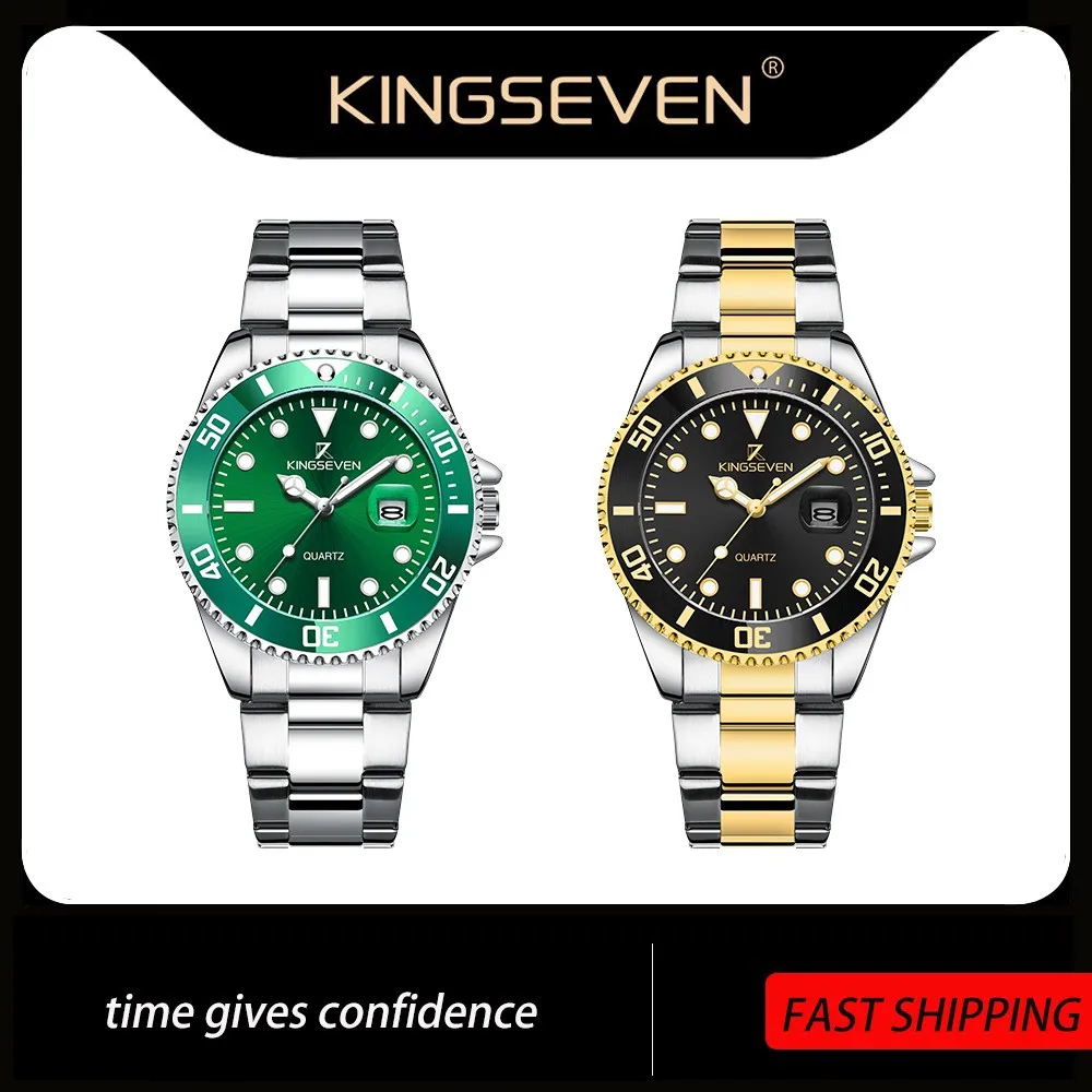 

KINGSEVEN Mens Watches with Stainless Steel Top Brand Luxury Sports Chronograph Quartz Watch New Fashion Men Relogio Masc