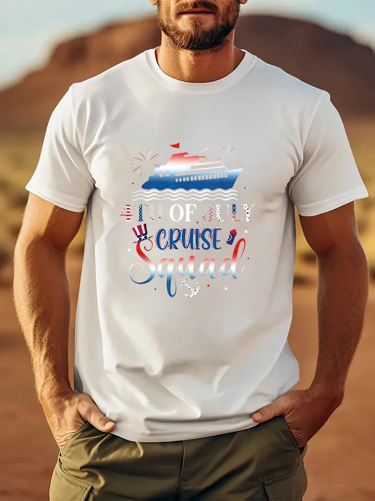 4TH OF JULY CRUISE Squad Men's T-shirt Short Sleeve Tees Loose T-shirt Man Tops New Men T shirt Cotton Print Tee