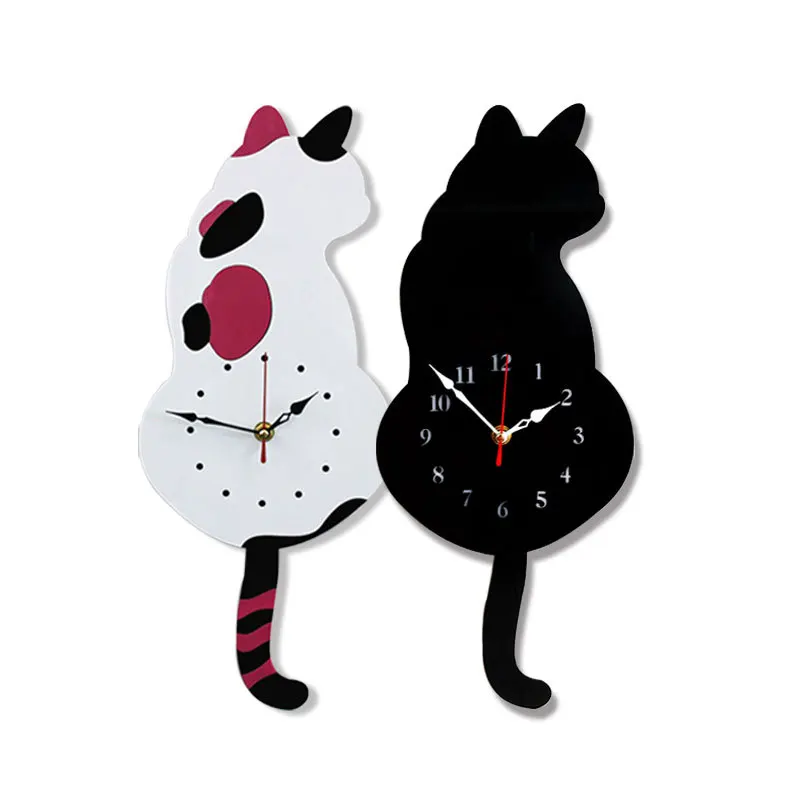 Wall Pendulum Clocks Cat Moves Tail Silent Mechanism Clock Living Room Modern Wall Decor Watch Home Decoration Accessories