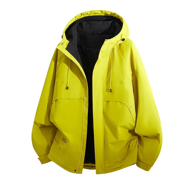 2026 New Unisex Hooded Windproof Jacket Loose Outdoor Windbreaker Coat Drawstring Hood Big Pocket Casual Outerwear Men Women