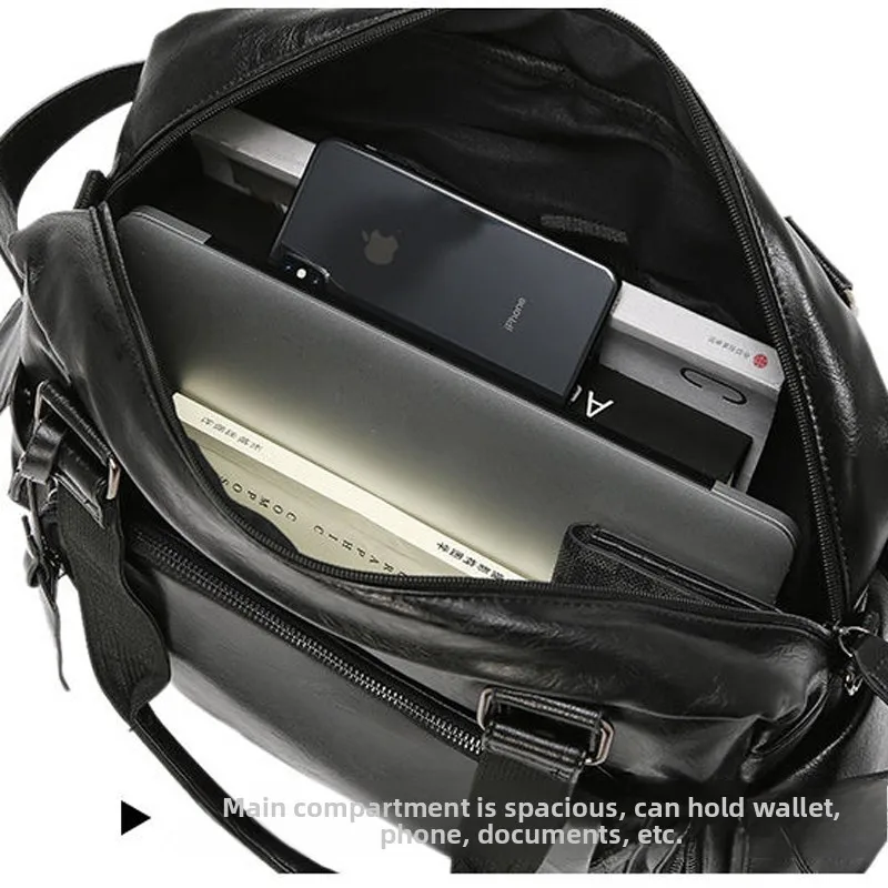 

Leather Men's Handbag Casual Single oulder Travel Bag Commuter Cowhide Cuter Bag Soft Square ape Waterproof