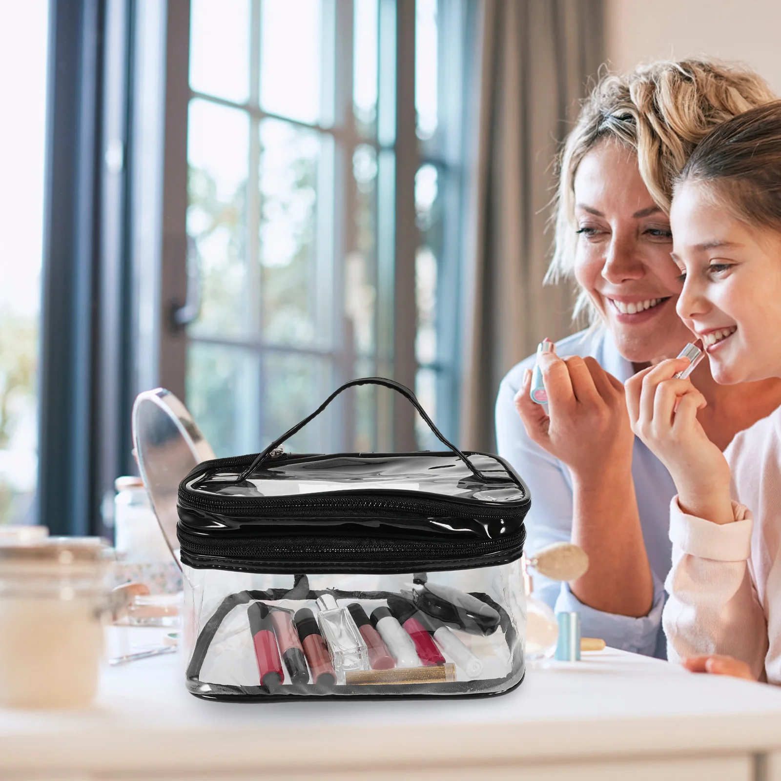 

Transparent Bag Large Capacity Portable PVC Makeup Pouch Silver Toiletry Bag Storage Brush Holder Travel