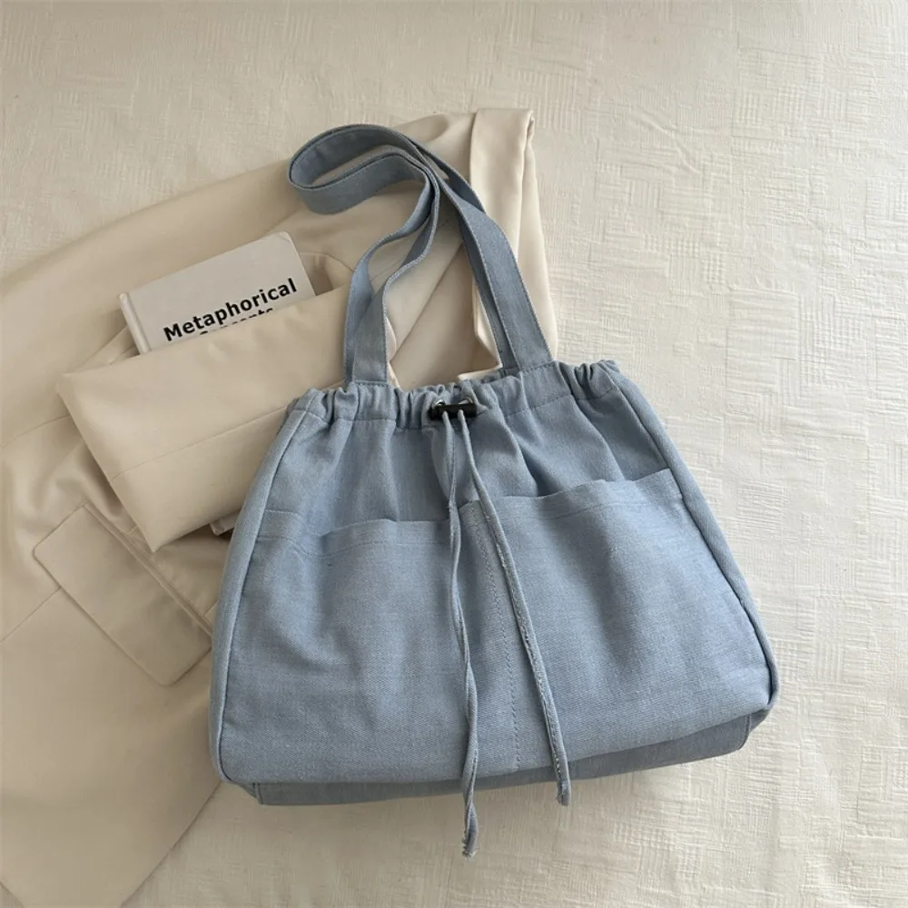 

Fashion Large Capacity Oxford Drawstring Shoulder Bag Leisure All-match Denim Tote Bag Casual Cowboy Canvas Bucket Bag Students