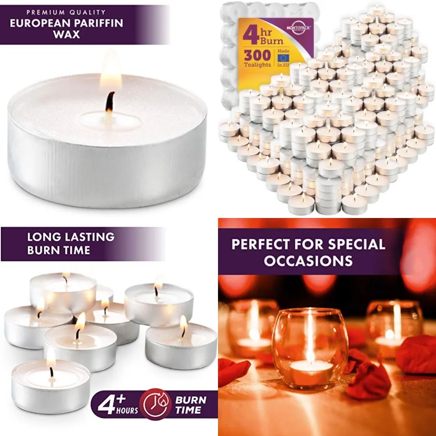 

Unscented White Tealight Candles Bulk [300] 4 Hours of Smokeless, Dripless, Long Lasting Burning Paraffin Tea Lights Small Voti