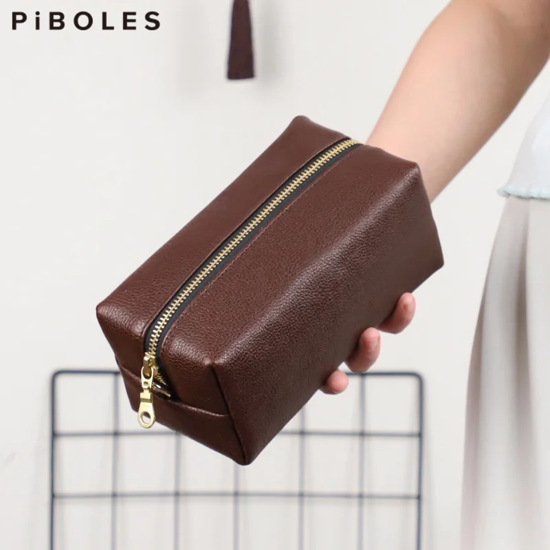 

Women's Dual-use Shoulder Bag Retro Genuine Leather Make Up Bag Large Capacity Organizer Clutch Handbag