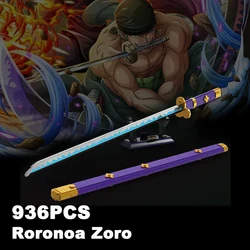 936PCS Anime Roronoa Zoro Sword Model Building Blocks Swordsmen Simulation Katana Samurai Knife Weapon Assemble Bricks Gifts Toy