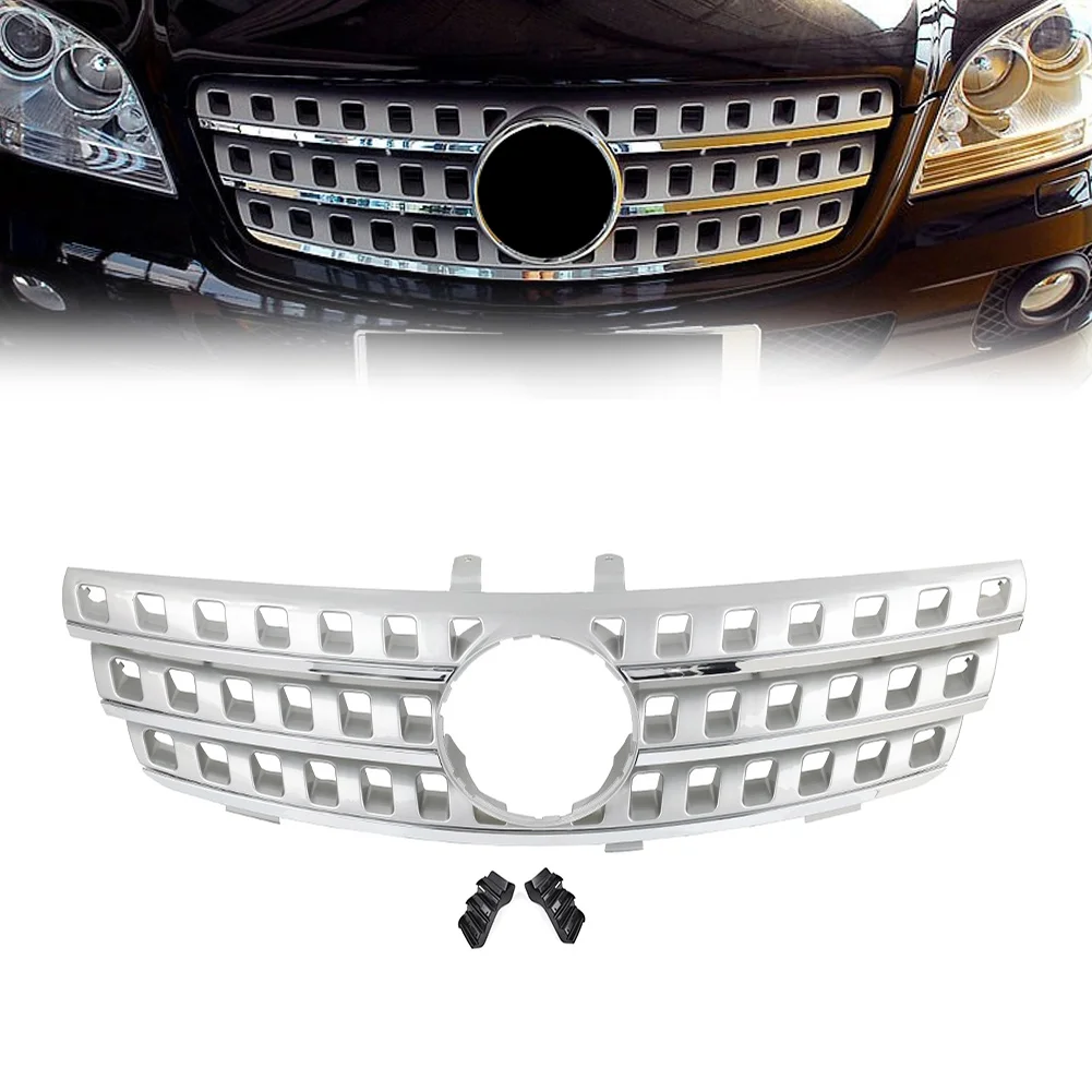 Car Front Bumper Radiator Hood Grill Silver Racing Grille For Mercedes Benz ML Class W164 ML320 ML350 ML550 2005 2006 2007 2008