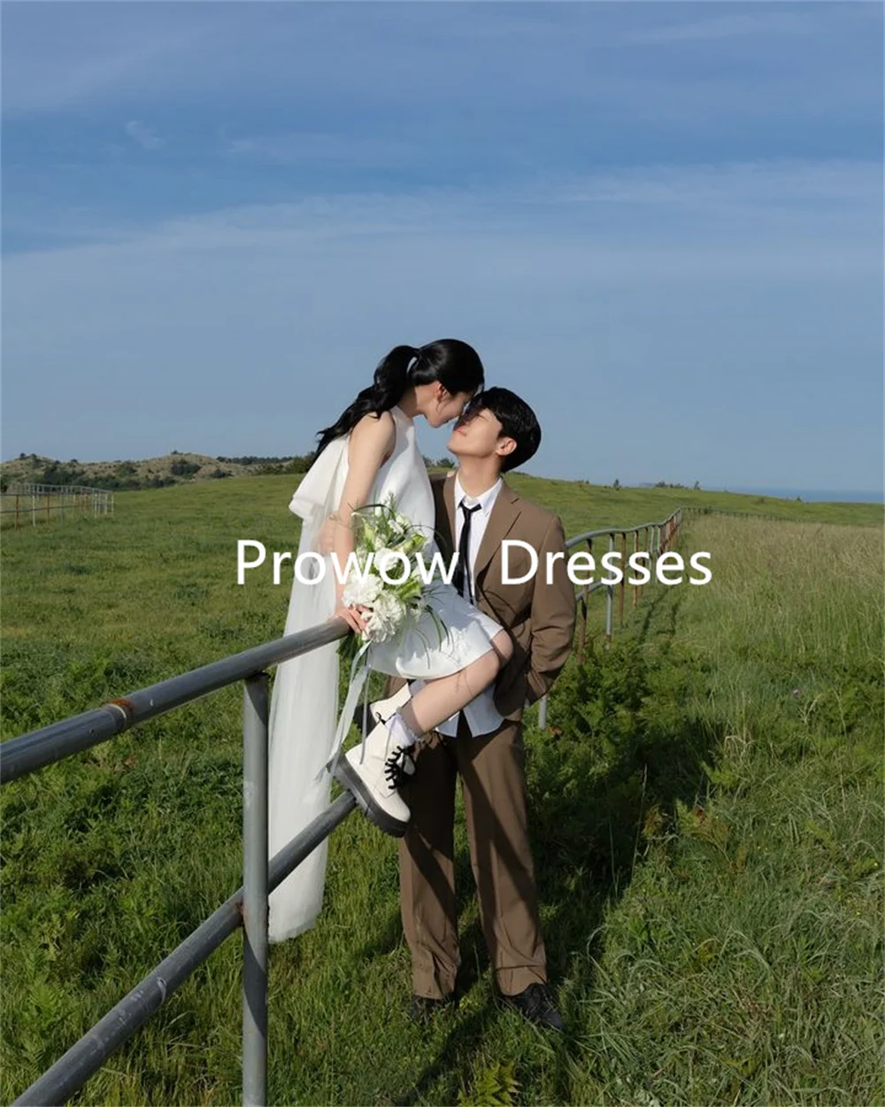 Prowow Simple Silk Satin Short Wedding Dresses Korea Photoshoot O Neck Bridal Gowns Vestido De Noiva Detachable Bow Customized