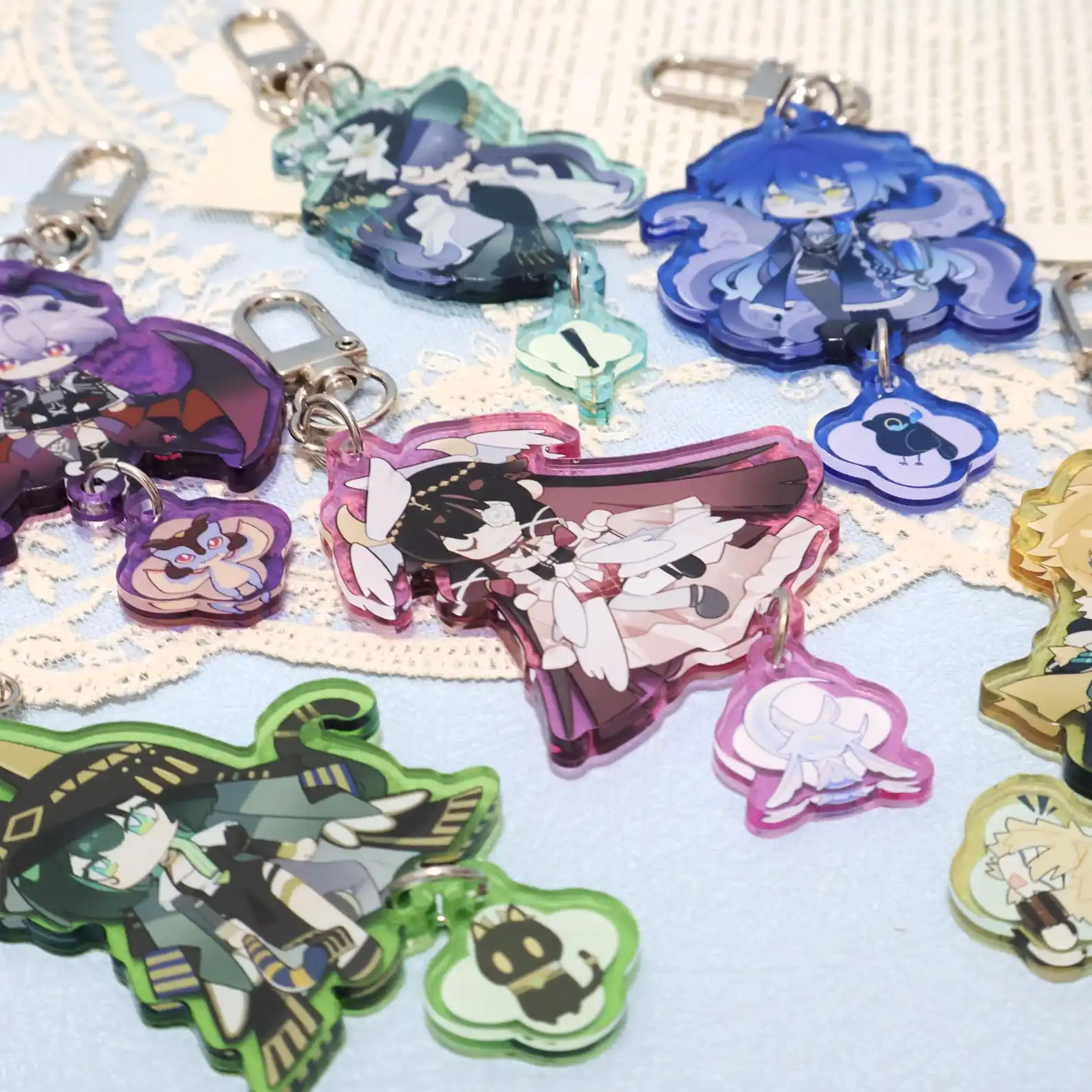 Limited Edition Genshin Impact  Series Stained Glass Acrylic Keychain. Durin,Flins,Colombina ,Lauma,Varka,Nefer.