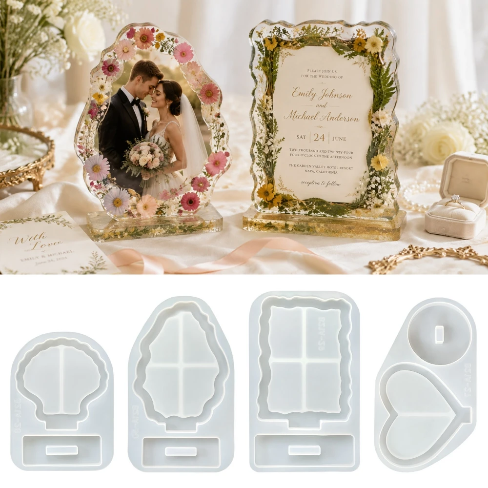 S0305 Love Heart Shell Photo Frame Resin Mold DIY Crystal Dried Flower Ornament Silicone Mold for Epoxy Handcraft Art Projec