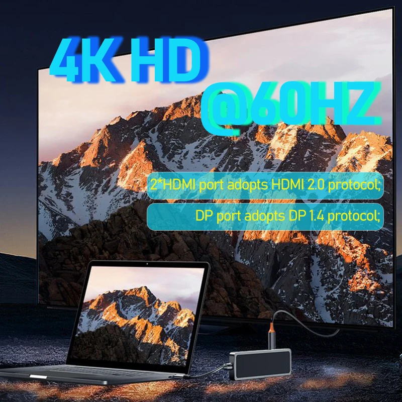 Hub Tipe c HD ganda DP 4k 60hz thunderbolt dock mst hub usb c ke 2 hdmi stasiun dok untuk Aksesori laptop apple macbook pro