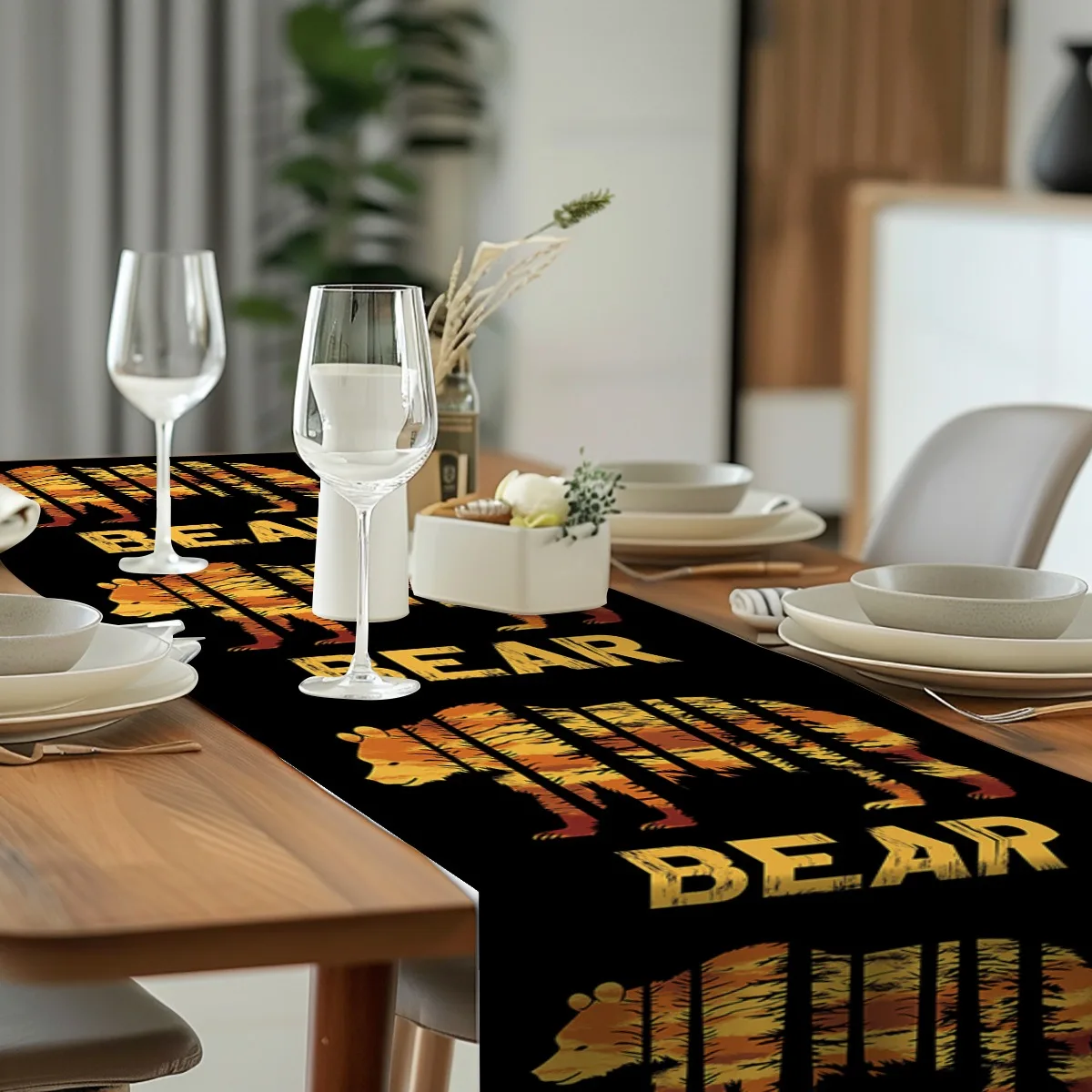 decorations table runner Forest Bear Vintage Style Table Flag Kitchen Dining Gift,Holiday Decorations,Room Decor,Scene Decor