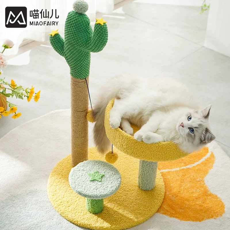 Sisal Cat Tree Cactus Style Cat Tower Kitten Climbing Frame Cute Funny Jumping Platform Sisal Cat Scratching Post Pet Supplies