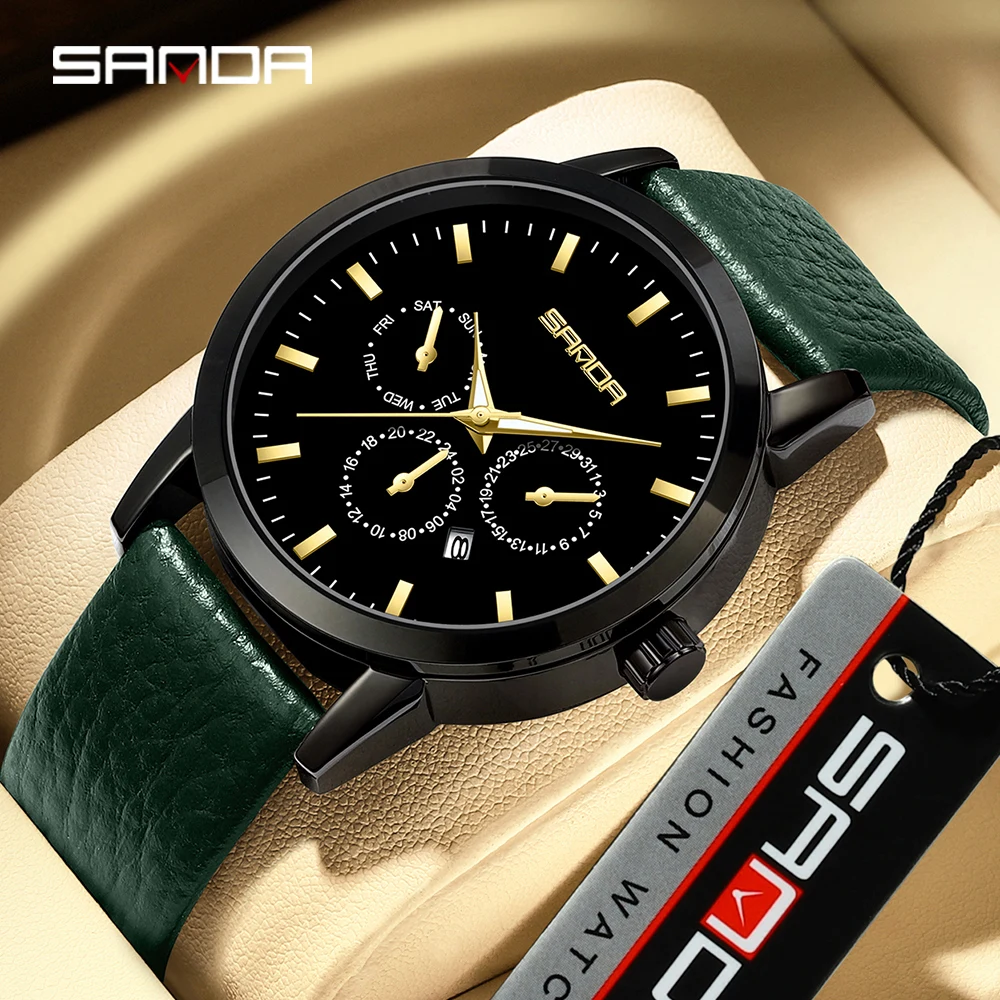 SANDA P1125 2023 Sports Fashion Six-pin With Calendar Waterproof Business Men's Watch Montre Homme Date Clock Stop Wristwatches